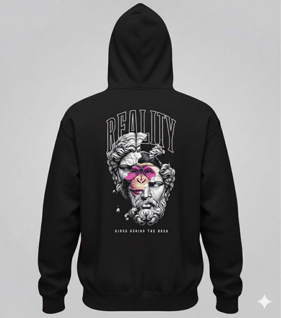 Graphic Maroon Hoodie – “Hides Behind The Mask”